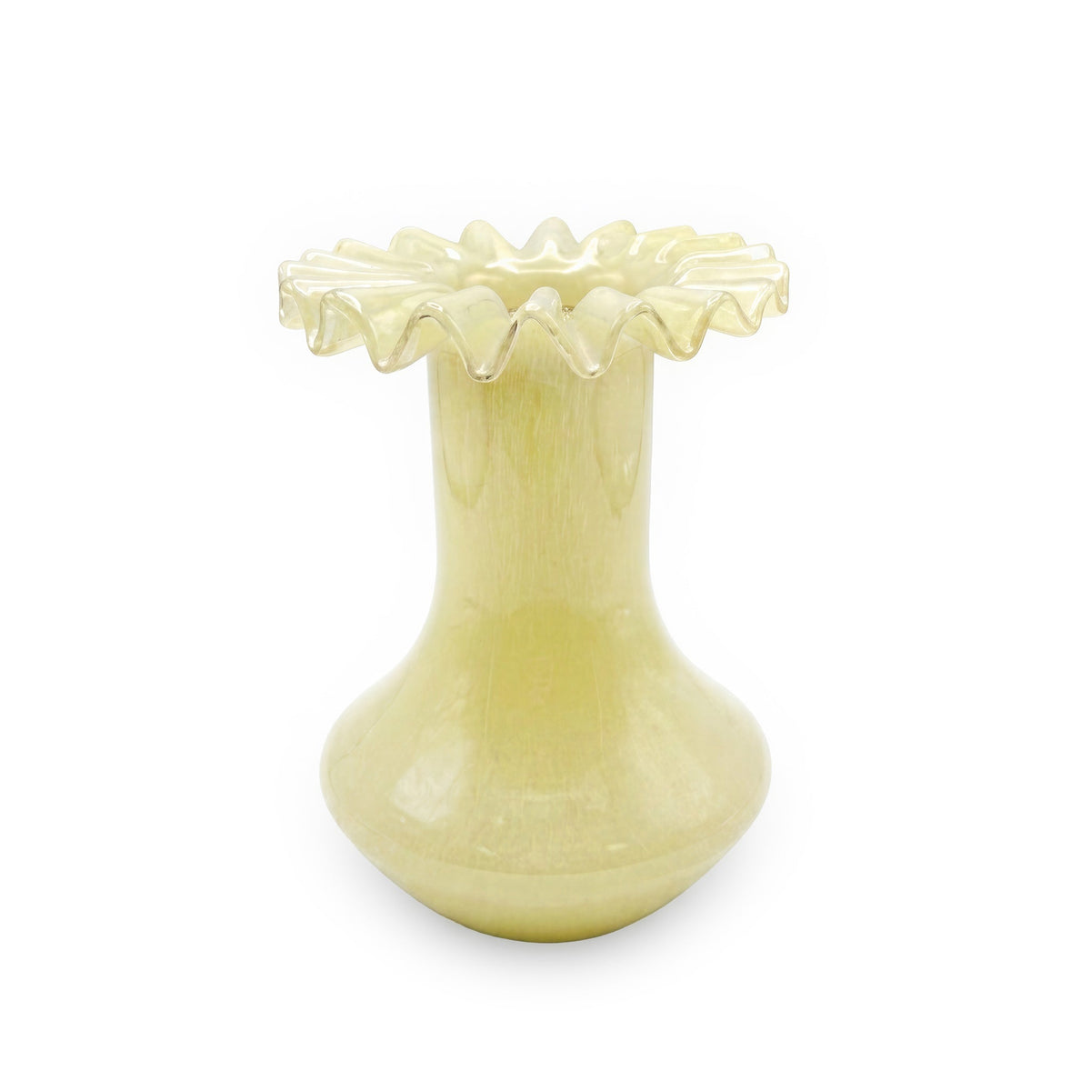 Ruff Ruffled Yellow Glass Vase