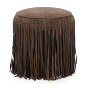 Daphne Round Suede Fringe Ottoman