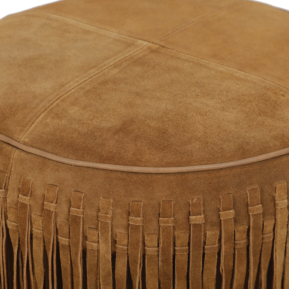 Daphne Round Suede Fringe Ottoman