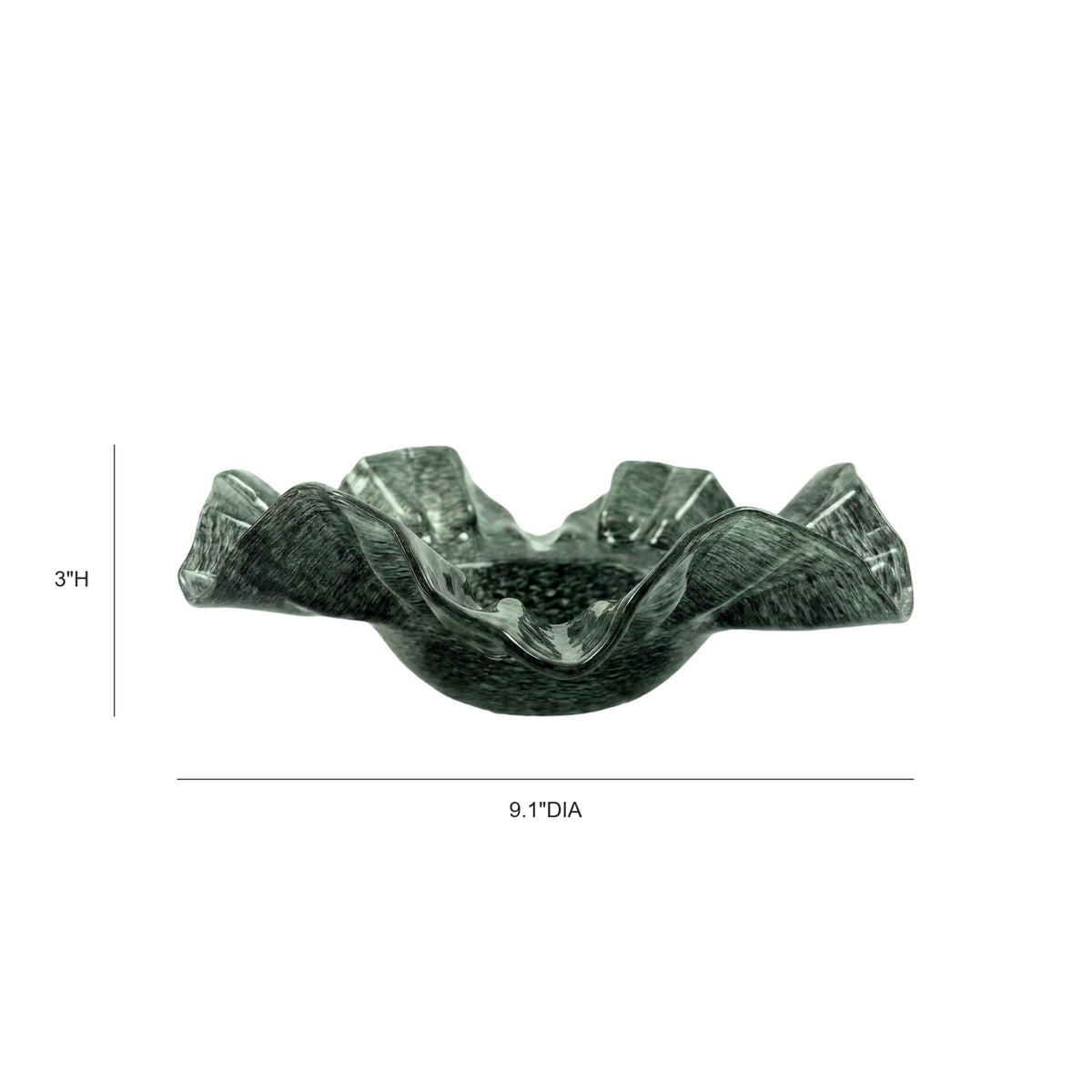 Col Ruffled Green Glass Bowl (9"-11")