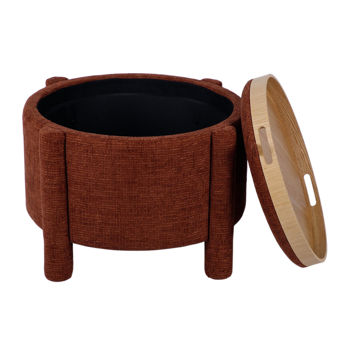 Bellamy Railroad Chenille Storage Stool With Reversible Tray Top