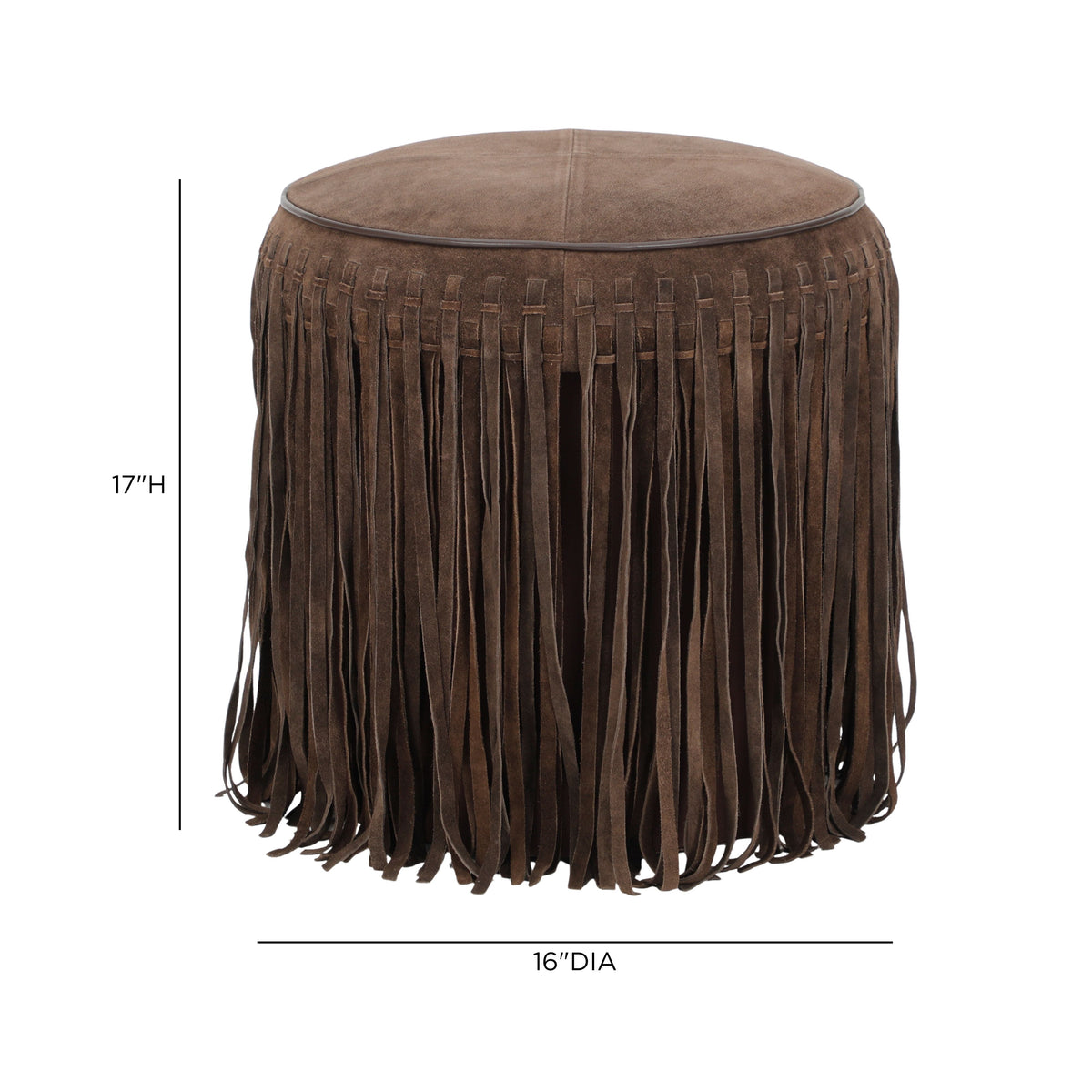 Daphne Round Suede Fringe Ottoman