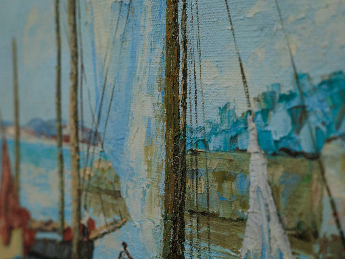 Original vintage impressionist nautical painting by KB Chun