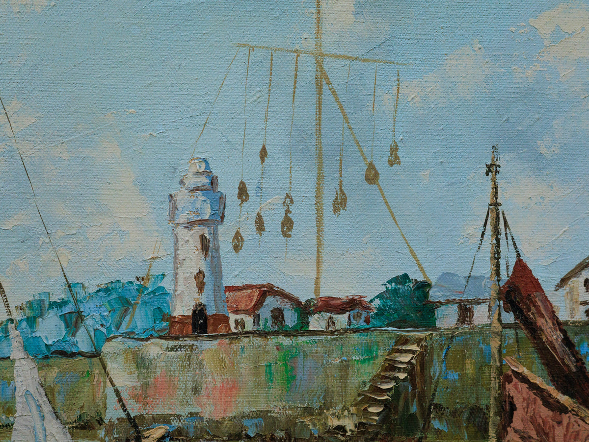 Original vintage impressionist nautical painting by KB Chun