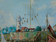 Original vintage impressionist nautical painting by KB Chun