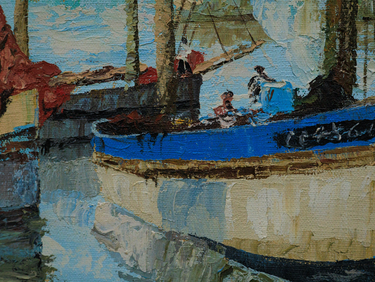 Original vintage impressionist nautical painting by KB Chun