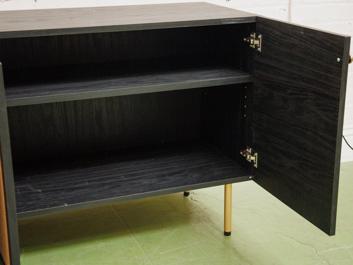 Black and Rattan Credenza