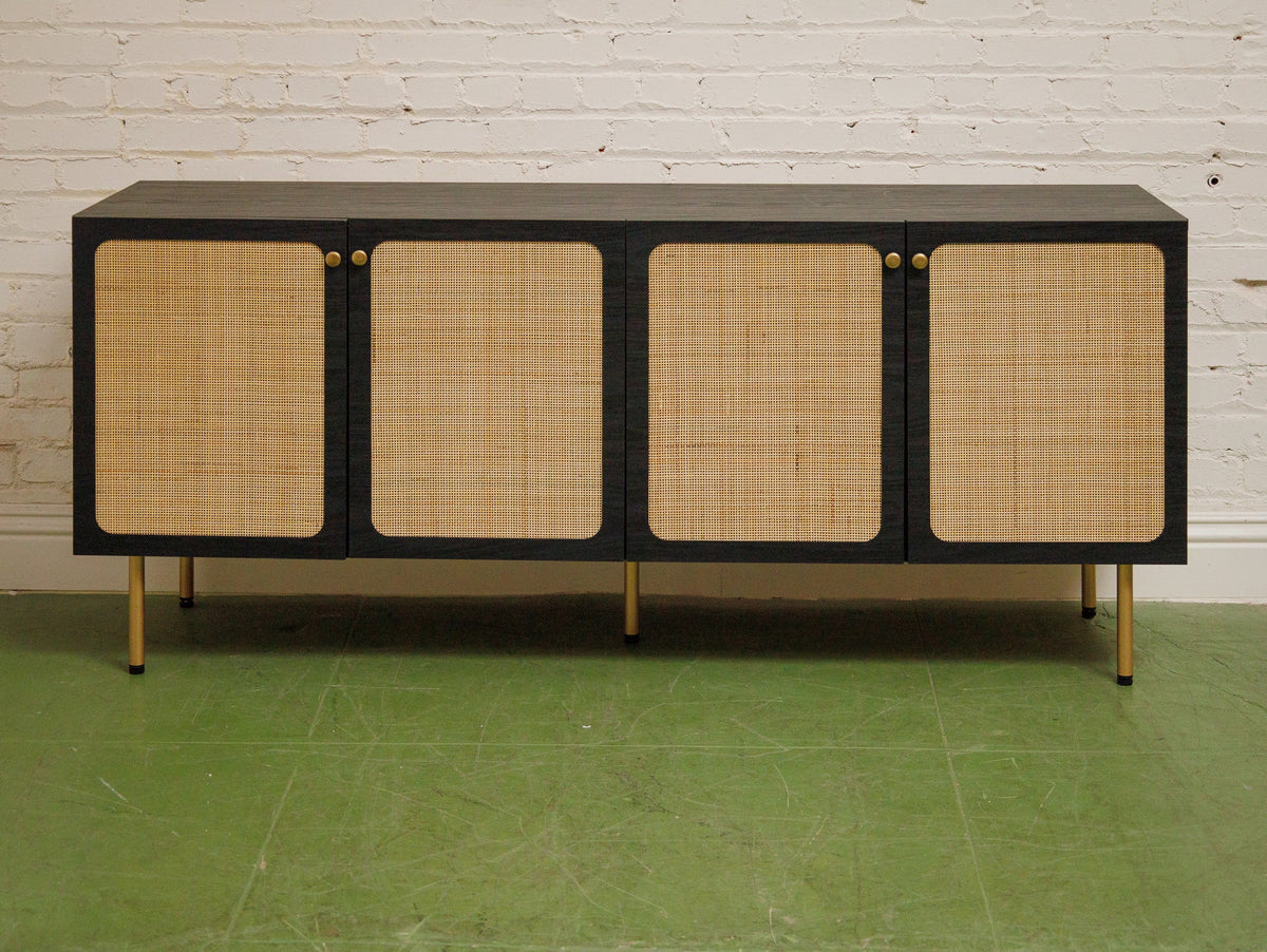 Black and Rattan Credenza