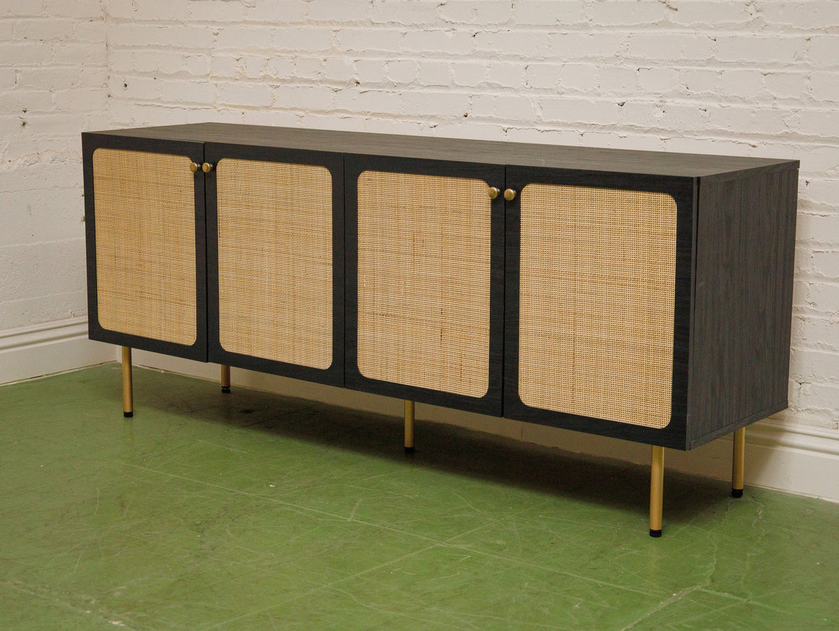 Black and Rattan Credenza