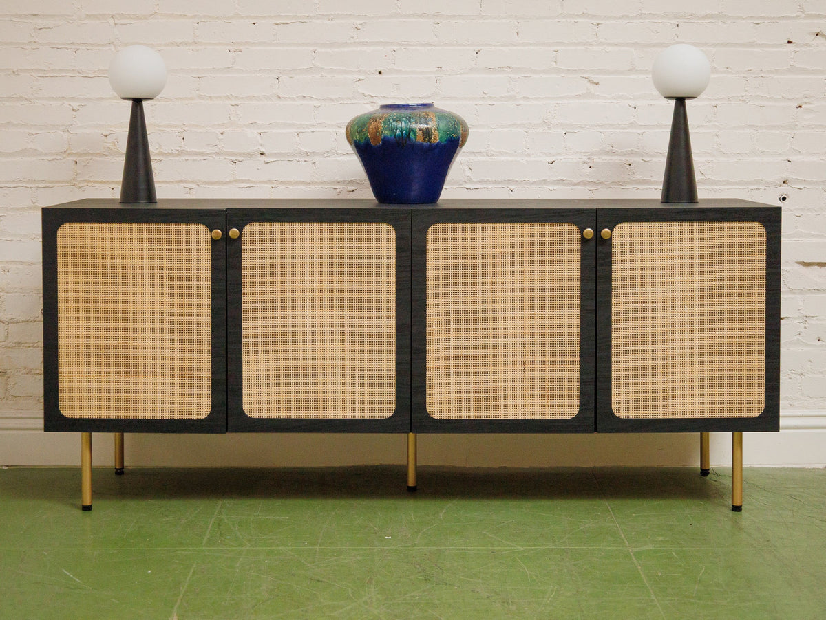 Black and Rattan Credenza